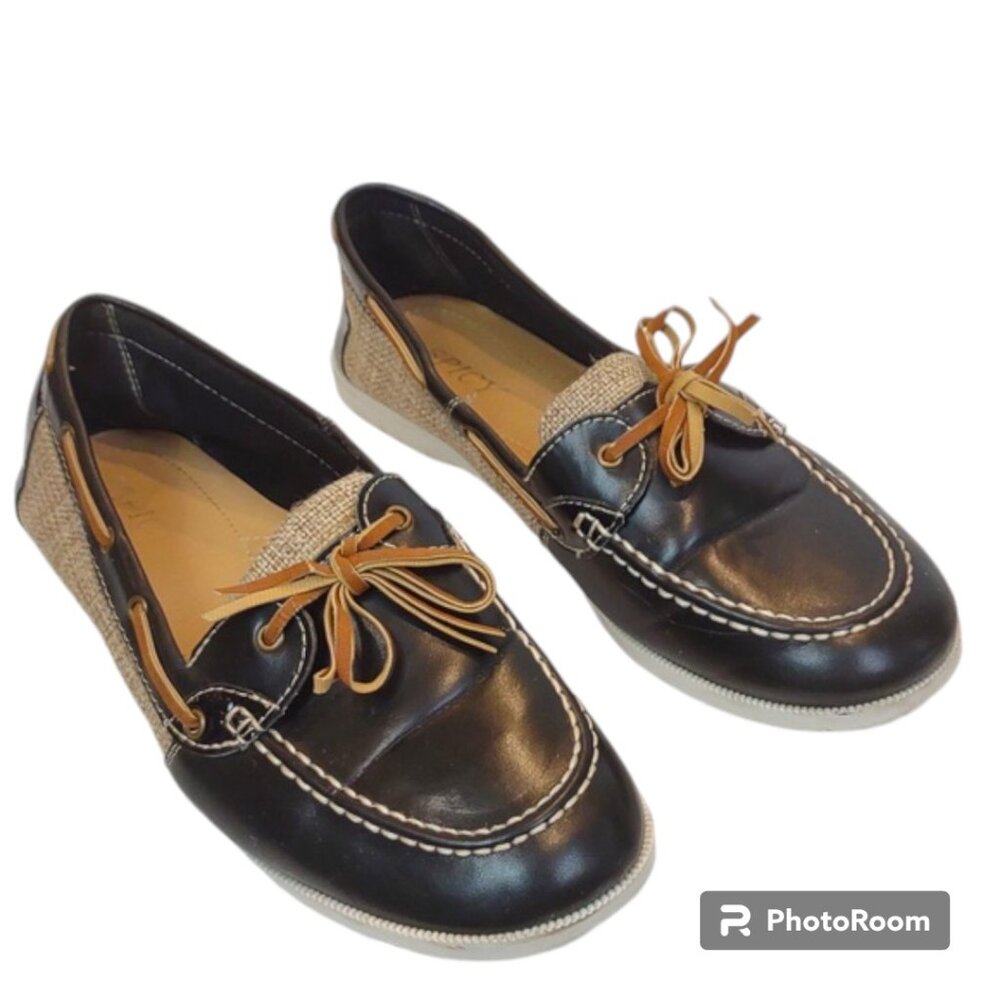 Spicy Women's Slip-On Navy & Linen Casual Boat Shoe Decorative Double Lace Bow